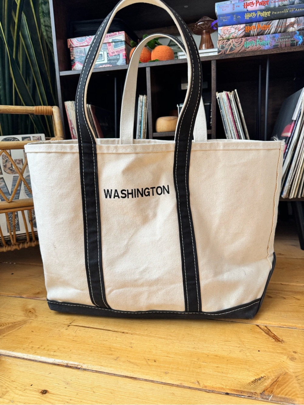 VTG LL Bean Boat And Tote Bag 90’s Canvas X Large Cream Black Maine Coastal